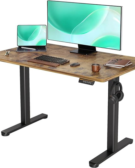 Electric Standing Desk, Adjustable Height Stand up Desk, 48x24 Inches Sit Stand Home Office Desk with Splice Board,Rustic Brown Top - LeafyLoom