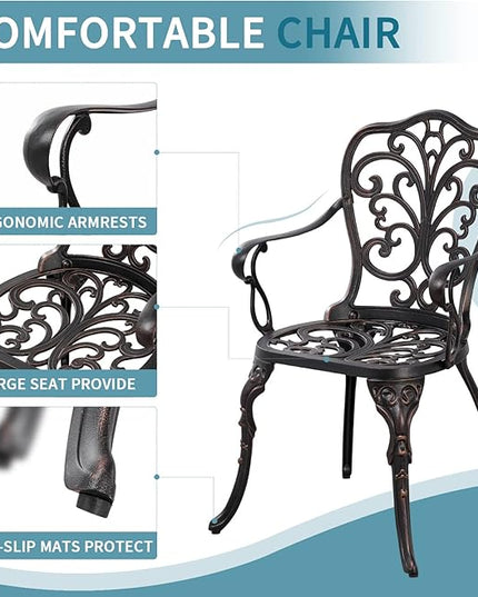 Bistro Set 3 Piece Outdoor Bistro Table and Chair Set of 2 Cast Aluminum Patio Furniture with Umbrella Hole,Patio Bistro Table Sets for Garden,Yard(Brown) - LeafyLoom