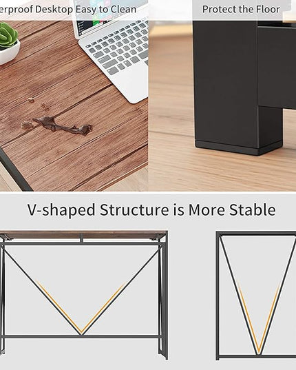 NWCD3D Folding Computer Desk, Brown - LeafyLoom