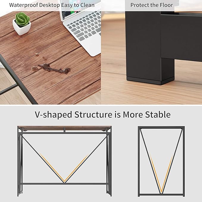 NWCD3D Folding Computer Desk, Brown - LeafyLoom