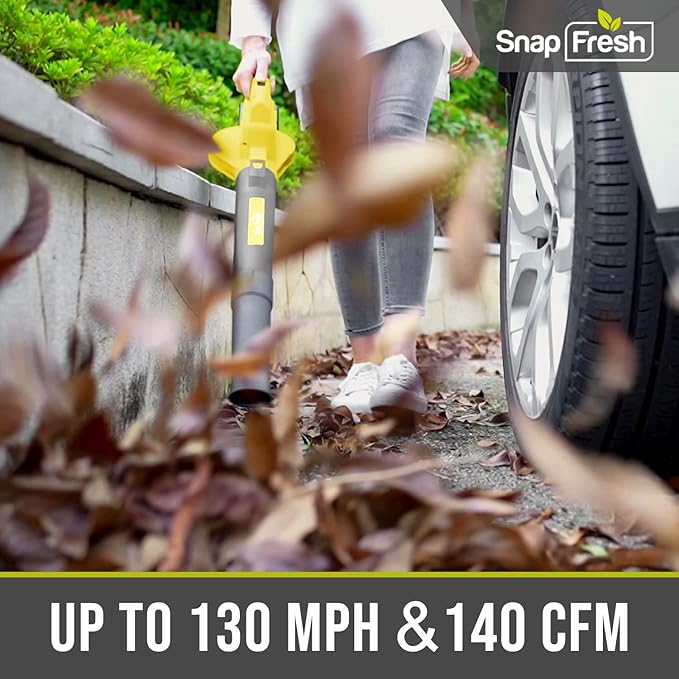 SnapFresh Leaf Blower - 20V Leaf Blower Cordless with Battery & Charger, Electric Leaf Blower for Lawn Care, Battery Powered Leaf Blower Lightweight for Snow Blowing(Yellow) - LeafyLoom