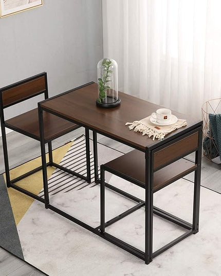 SDHYL 3 Piece Dining Set Dining Table Set with 2 Chairs Breakfast Table for Kitchen, Coffee Table Set, Home Office Table Set, Computer Table for 2, Portable Table Set, Walnut - LeafyLoom