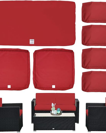 ClawsCover 7Pack Outdoor Seat and Back Cushions Replacement Covers Fits for 4-Seater 4Pieces Wicker Rattan Patio Conversation Set Sectional Couch Chair Furniture,Red-Include Cover Only - LeafyLoom