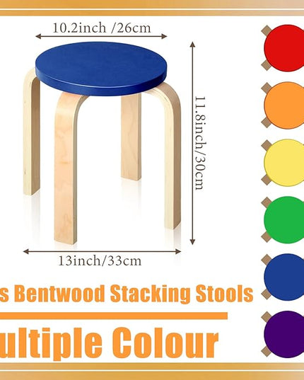 6 Pcs 12 Inch Bentwood Stacking Stool for Kids Colored Durable Round Nesting Stool Flexible Wood Stackable Stool Chairs for Playroom Daycare Home Classroom (Classic Color) - LeafyLoom