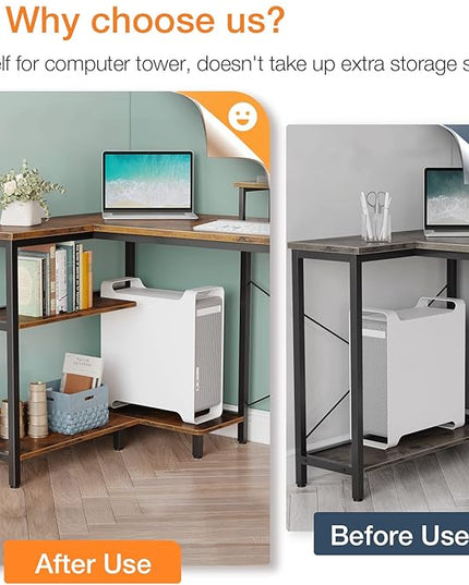 ODK L Shaped Computer Desk with Storage Shelves, 47 inch L-Shaped Corner Desk with Monitor Stand for Small Space, Modern Simple Writing Study Table for Home Office, Rustic Brown - LeafyLoom