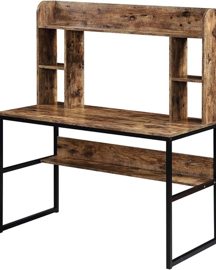 Merax Office Desk with Hutch and Shelf, 47 inch, Large Workstation, Rustic Home Furniture with Storage, 47.2" L x 23.6" W x 55.1" H, Brown - LeafyLoom