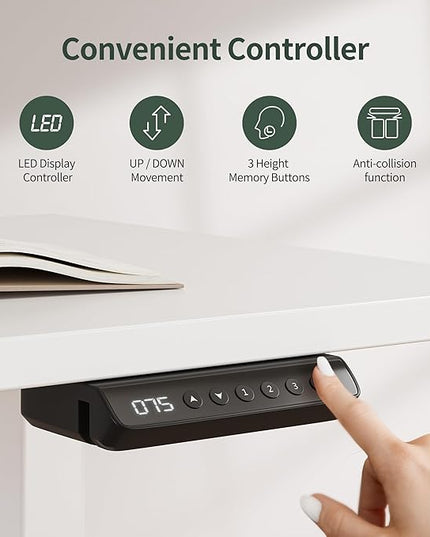 FEZIBO 63" L Shaped Standing Desk with 4 Drawers, Electric Standing Gaming Desk Adjustable Height, Corner Stand up Desk with Splice Board, White Frame/White Top - LeafyLoom