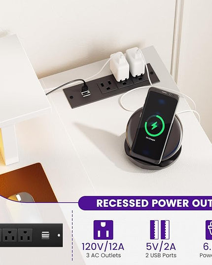 Homieasy L Shaped Gaming Desk with Power Outlet & LED Light, 47 Inch Computer Desk with Storage Shelves, Reversible Corner Desk with Monitor Stand Headset Hooks for Home Office, White - LeafyLoom