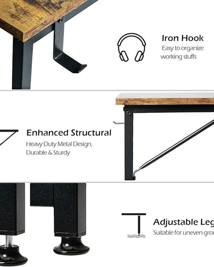 Lufeiya Small Computer Desk Study Table for Small Spaces Home Office 31 Inch Rustic Student Laptop PC Writing Desks with Storage Bag Headphone Hook,Brown - LeafyLoom