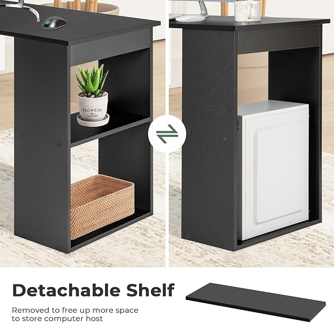 Computer Desk with Shelves, Black - LeafyLoom