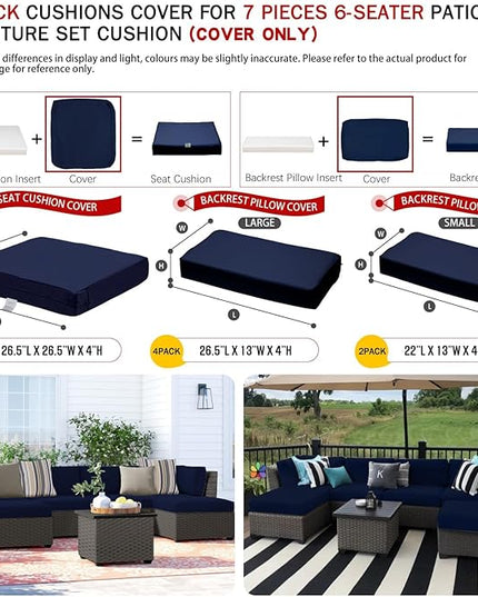 ClawsCover 12 Pack Outdoor Patio Seat and Back Cushions Replacement Covers Fit for 7Pieces 6-Seater Wicker Rattan Furniture Conversation Set Sectional Couch Chair,Navy-Include Cover Only - LeafyLoom