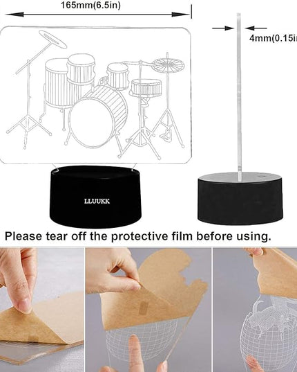 Visual 3D Night light Lamp Drum toys Desk Lamp Table decoration household accessories Kids gift boys festival for music lovers - LeafyLoom