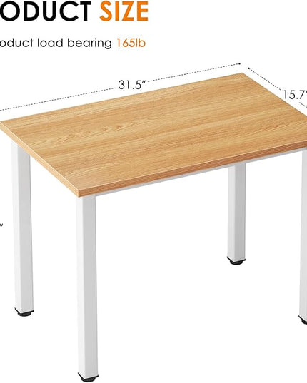 Need Small Desk, 31.5 inch Sturdy Writing Desk for Small Spaces, Small Computer Desk Teens Desk Study Table Laptop Desk Home Ofice Desk, White Metal Frame, Teak - LeafyLoom