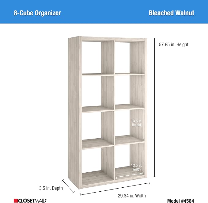 ClosetMaid 4584 Decorative Open Back 8-Cube Storage Organizer, Bleached Walnut - LeafyLoom
