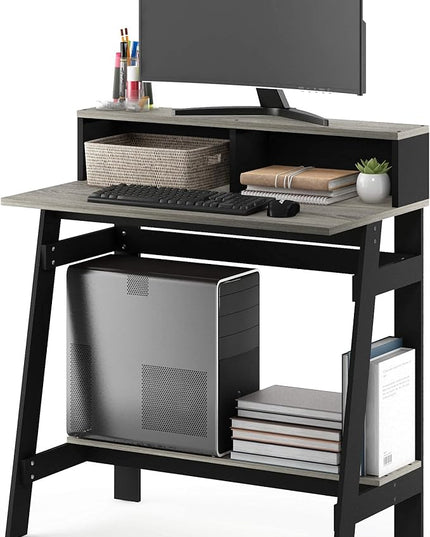 Furinno Simplistic A Frame Computer Desk, Black/French Oak Grey - LeafyLoom