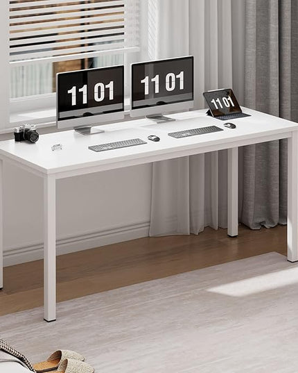 Need 63 Inch Large Computer Desk - Modern Simple Style Home Office Gaming Desk, Basic Writing Table for Study Student, White Metal Frame, White - LeafyLoom