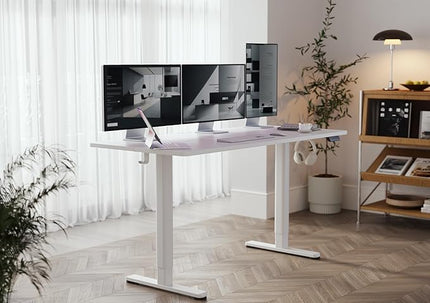 Electric Standing Desk, Adjustable Height Stand up Desk, 55x24 Inches Sit Stand Home Office Desk with Splice Board,White Top - LeafyLoom