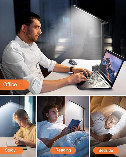 Desk Lamp for College Dorm Room,55 Lighting Modes Dorm Lamp for Dorm Desk Lamp,700 Lumen LED Desk Lamp with USB Charging Port,Desk Light with Clock+Pen Holder,Desk Lamps for Home Office Lamp for Desk - LeafyLoom