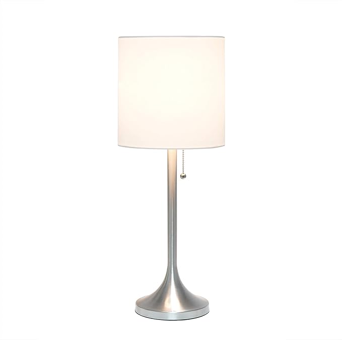 Simple Designs LT1076-BNW Tapered Fabric Drum Shade Table Lamp, Brushed Nickel and White - (Pack of 4) - LeafyLoom