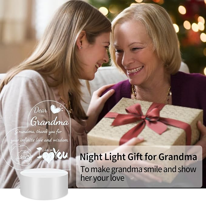 Night Light Gifts for Grandma: Engraved Acrylic LED Rechargeable Night Lamp with 3 Level of Dimming and 10 Color Modes-Grandmother's Birthday Christmas Mothers Day Gifts from Grandchildren - LeafyLoom