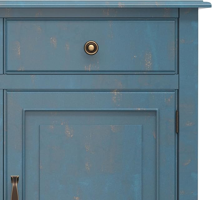 SIMPLIHOME Connaught SOLID WOOD Wide Traditional Storage Cabinet for The Living, Entryway and Family Room, 40 inch, Distressed Coastal Blue - LeafyLoom