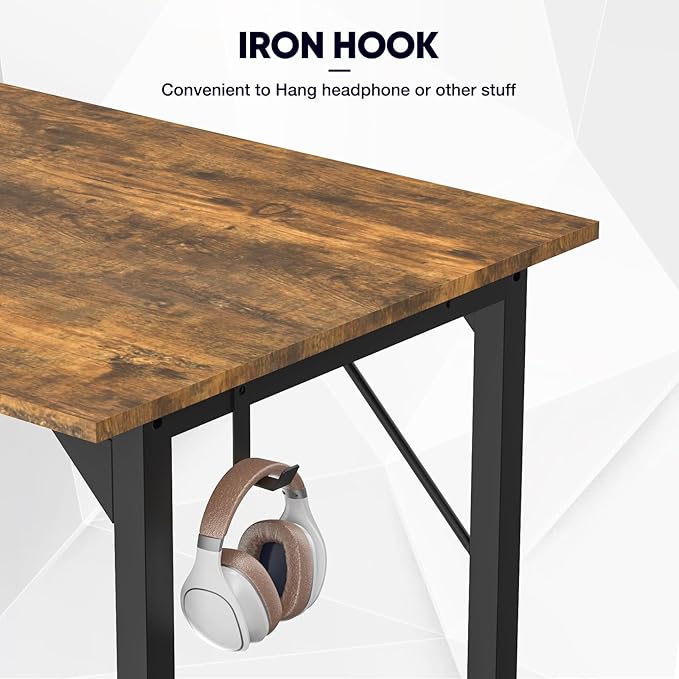 DUMOS 32 Inch Office Small Computer Desk Modern Simple Style Writing Study Work Table for Home Bedroom - Rustic Brown - LeafyLoom