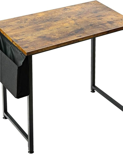 Lufeiya Small Computer Desk Study Table for Small Spaces Home Office 31 Inch Rustic Student Laptop PC Writing Desks with Storage Bag Headphone Hook,Brown - LeafyLoom