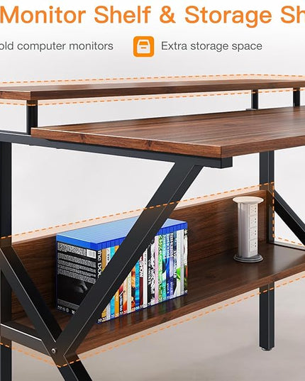 ODK Small Desk, 27.5 Inch Small Computer Desk for Small Spaces, Compact Desk with Storage, Tiny Desk Study Desk with Monitor Stand for Home Office, Espresso - LeafyLoom