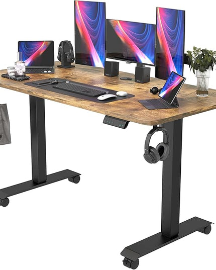 Monomi Electric Standing Desk, Height Adjustable Desk 55x 24 Inches, Ergonomic Home Office Sit Stand Up Desk with Memory Preset Controller (Black Frame/Rustic Brown Top) - LeafyLoom