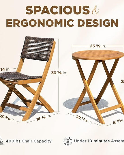 Wood Wicker Design Heavy Duty 400lbs Capacity Premium Patio Bistro Set 3 Piece Outdoor, Onesize - LeafyLoom