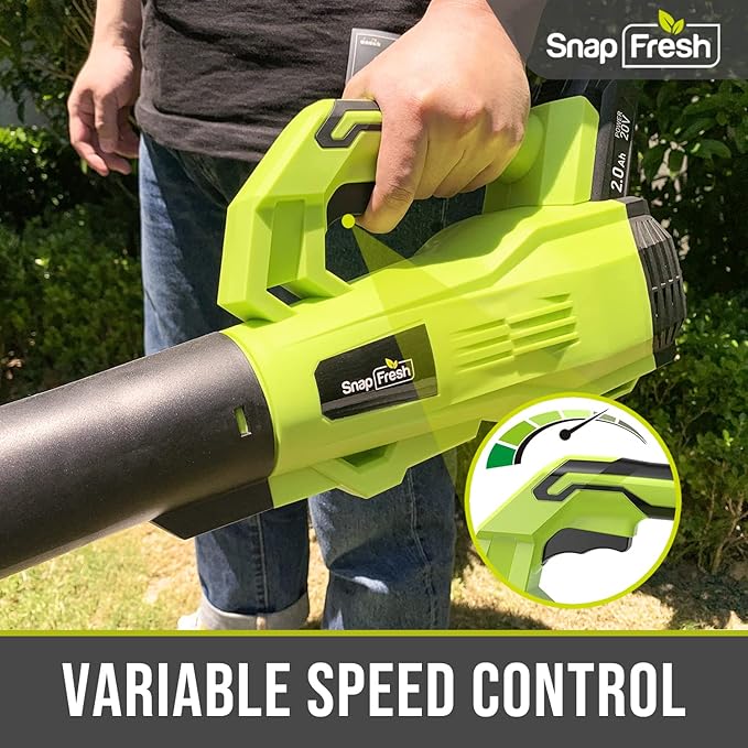 SnapFresh Cordless Leaf Blower - 180 CFM Leaf Blower with Battery & Charger, 2 Section Tubes, Free Control Speed,Lightweight, Electric Leaf Blower for Blowing Leaves, Lawn Care, Dust & Other Debris - LeafyLoom