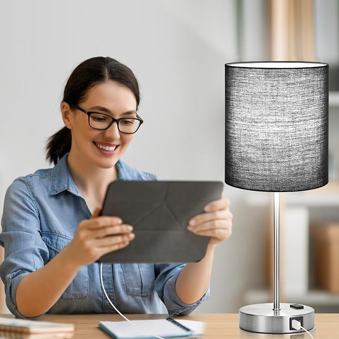 Lynnoland ๐ฎ๐ฌ๐ฎ๐ฏ ๐ก๐๐ช Set of 2 Touch Control Table Lamps with 2 USB & AC Outlet, 3-Way Dimmable Bedside Nightstand Lamps for Bedroom Living Room Nursery, 800 Lumens 5000K Daylight Bulbs Included - LeafyLoom