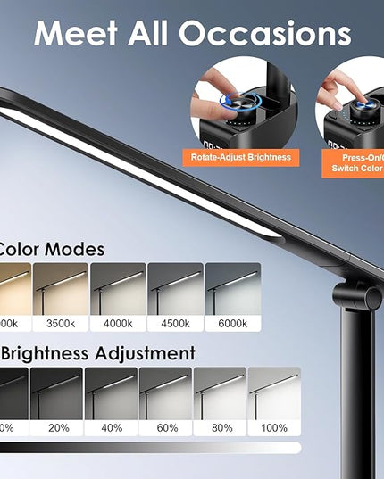 Desk Lamp for College Dorm Room,55 Lighting Modes Dorm Lamp for Dorm Desk Lamp,700 Lumen LED Desk Lamp with USB Charging Port,Desk Light with Clock+Pen Holder,Desk Lamps for Home Office Lamp for Desk - LeafyLoom