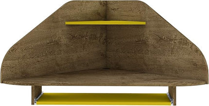 Manhattan Comfort Bradley Mid Century Modern Home Office Floating Corner Desk with Keyboard Shelf, 43.98", Rustic Brown/Yellow - LeafyLoom