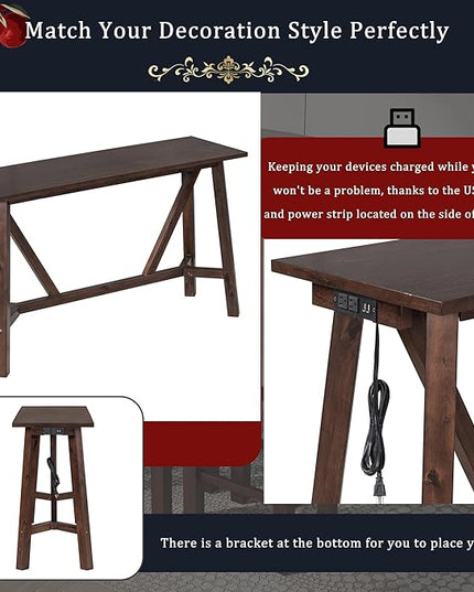 RITSU Multipurpose Set with 3 Upholstered Stools, Easy to Assemble, Table Weight Capacity 350 LBS, for Living, Guest Room, Home Bar, Kitchen, Dark Walnut, 3-Piece, Espresso - LeafyLoom