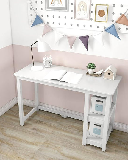 Max & Lily Solid Wood Desk With Shelves, 47 Inches, White - LeafyLoom