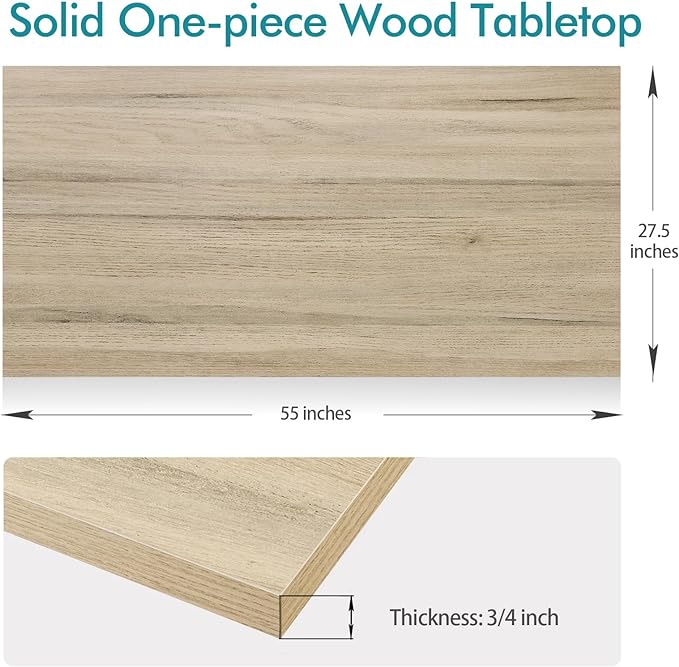 Kaboon Universal Tabletop 55"x27.5", Solid One-Piece Melamine Table Top, Double Desk L-Desk DIY, Home and Office Countertop, Oak - LeafyLoom