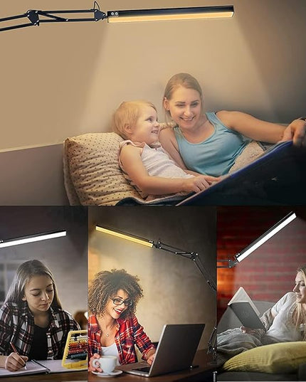 NOEVSBIG LED Desk Lamp with Clamp,2-in-1 Clamp on Desk Lamp with Base,50.7" Adjustable Swing Arm Architect Desk Lamp,Memory Function Desk Lights for Home Office,Workbench,Reading,Craft,Drafting - LeafyLoom