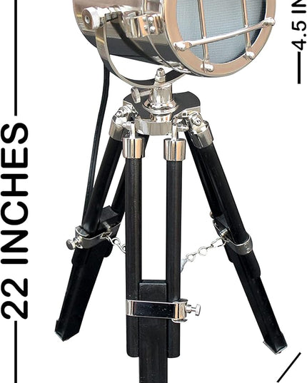 collectiblesBuy Vintage Mini Studio Spotlight Nautical Tripod Standing Desk Lamp with Adjustable Black Wooden Stand - LeafyLoom
