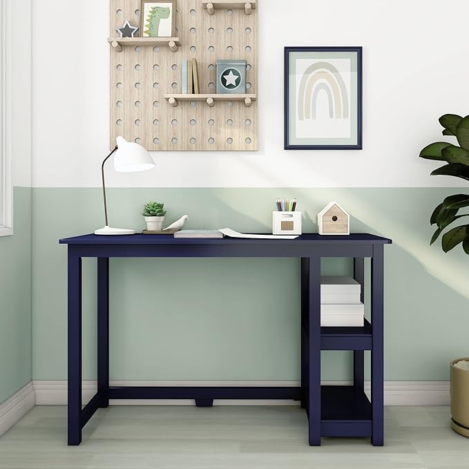 Max & Lily Solid Wood Desk With Shelves, 47 Inches, Blue - LeafyLoom