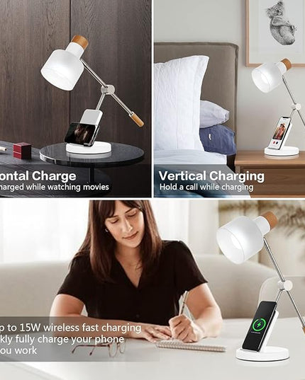 LED Desk Lamp, 180° Adjustable Desk Lamp for Home Office, Swing Arm Dimmable LED Table Lamp with Wireless Charger for Table Bedside Home Office Study, 6500K, 7W - LeafyLoom