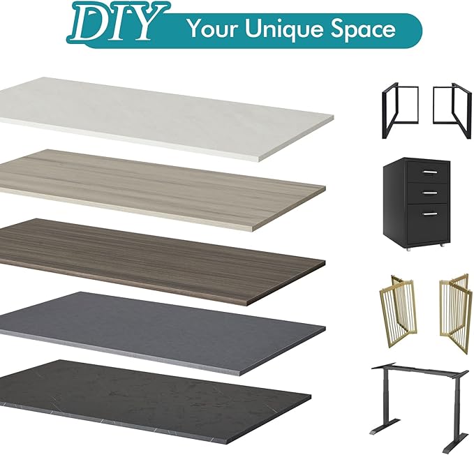 Kaboon Universal Tabletop 55"x27.5", Solid One-Piece Melamine Table Top, Double Desk L-Desk DIY, Home and Office Countertop,Eucalyptus/Dark Walnut - LeafyLoom