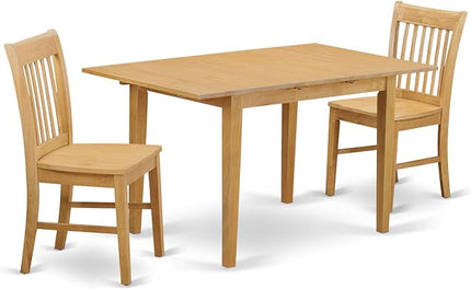 East West Furniture Norfolk 3 Piece Kitchen Set Contains a Rectangle Table with Butterfly Leaf and 2 Dining Room Chairs, 32x54 Inch, NOFK3-OAK-W - LeafyLoom