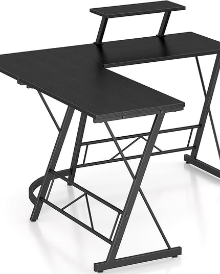 Mr IRONSTONE L Shaped Gaming Desk Corner Computer Desk, Home Office Desks Writing Workstation with Large Monitor Stand, Easy to Assemble (Black,51 Inch) - LeafyLoom