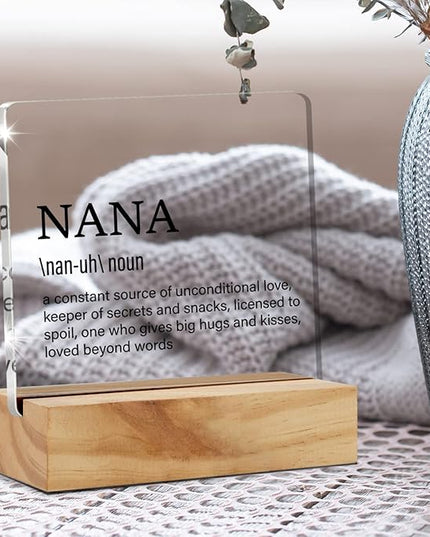 Grandma Gift Nana Gifts for Mother's Day Birthday, Nana Definition Desk Decor Grandmother Acrylic Desk Plaque Sign With Wood Stand Home Office Desk Sign Keepsake Present - LeafyLoom