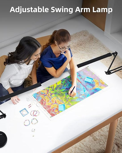 NOEVSBIG LED Desk Lamp with Clamp,2-in-1 Clamp on Desk Lamp with Base,50.7" Adjustable Swing Arm Architect Desk Lamp,Memory Function Desk Lights for Home Office,Workbench,Reading,Craft,Drafting - LeafyLoom