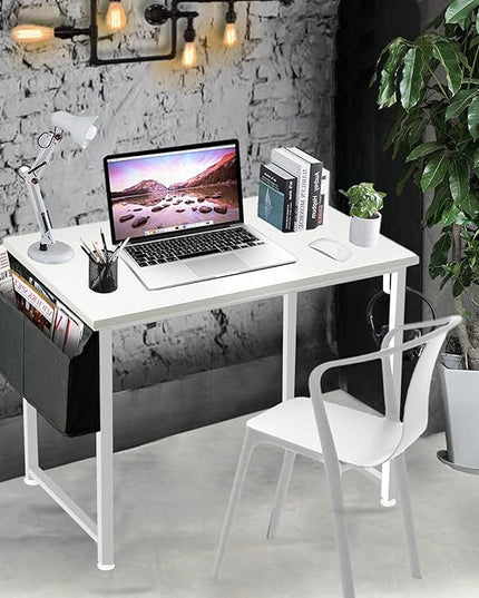 Lufeiya White Small Desk for Bedroom - Student Kids Study Writing Table for Home Office Bedroom Small Spaces 32 Inch Modern Mini Laptop PC Computer Desks, White - LeafyLoom