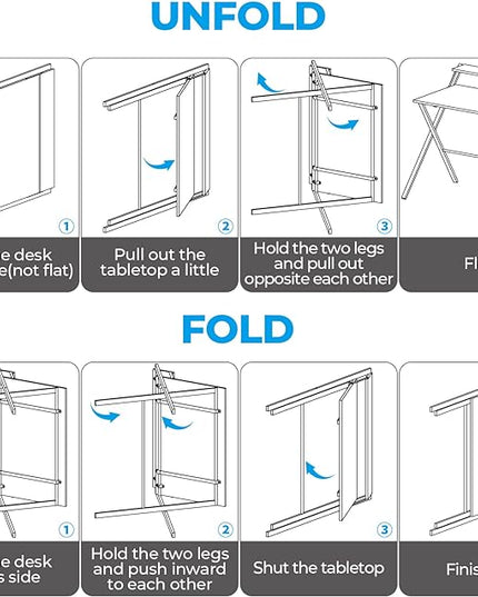 GreenForest Folding Desk No Assembly Required Small Size, 2-Tier Foldable Computer Desk with Shelf for Home Office, Space Saving Portable Laptop Study Foldable Table for Small Spaces, Brown - LeafyLoom