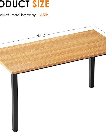 Need Computer Desk, 47 inch Home Office Desk, Modern Simple Style Home Office Gaming Desk, Basic Writing Table for Study Student, Black Metal Frame, Teak - LeafyLoom