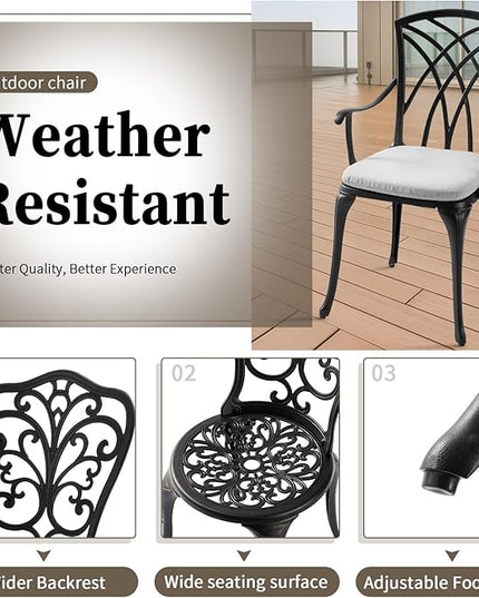 3 Piece Patio Bistro Set with Cushions, Outdoor Bistro Table and Chairs Set of 2 with Umbrella Holes, All Weather Bistro Table Set for Garden Porch Pools - LeafyLoom